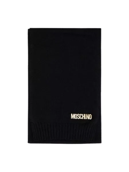 Szal Moschino wełniana z logo czarna