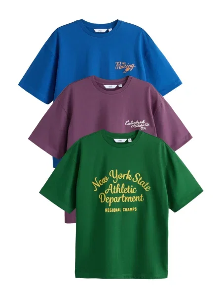 Next Tricou / galben / verde smarald / mov mură albastru