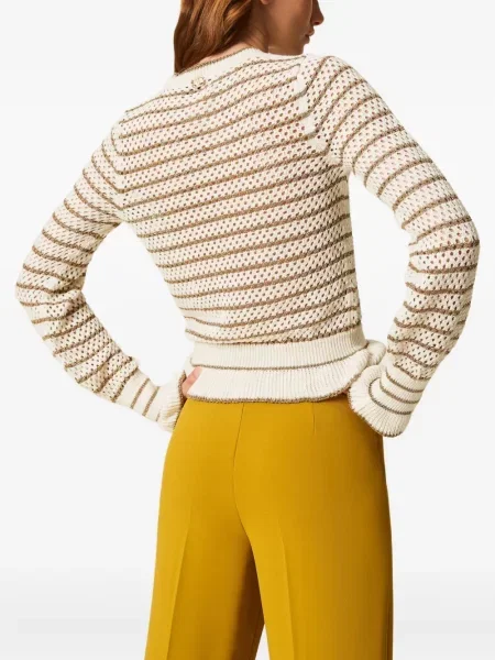 Pulover Twinset cu dungi plasă de plasă alb