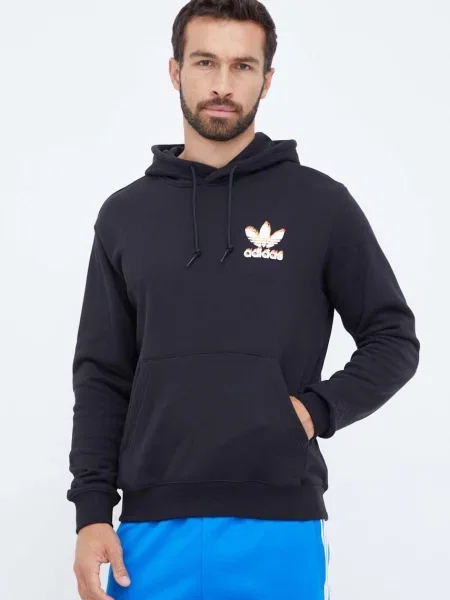 Mikina adidas Originals s kapucí s potiskem černá