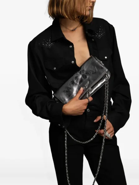 Kožna clutch torbica Zadig&voltaire siva