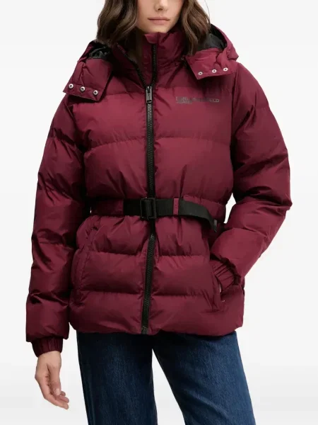 Geacă de blugi Karl Lagerfeld Jeans cu glugă roșu