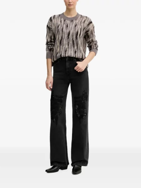 Pulover Sisley cu imprimeu abstract gri
