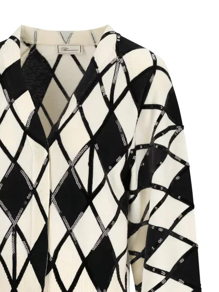 Cardigan Blumarine cu paiete cu model argyle alb