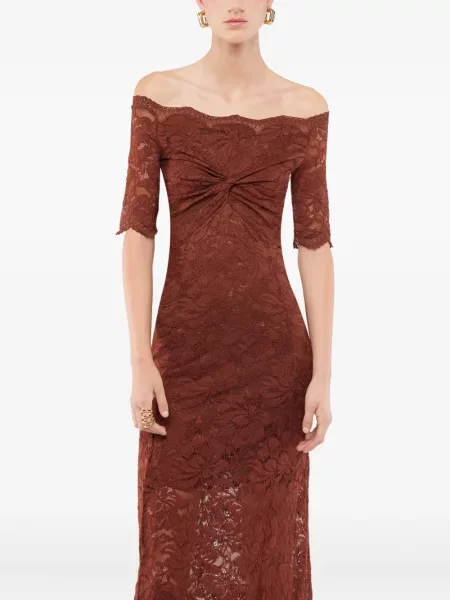 Rochie midi Rabanne din dantelă până la genunchi de costum maro