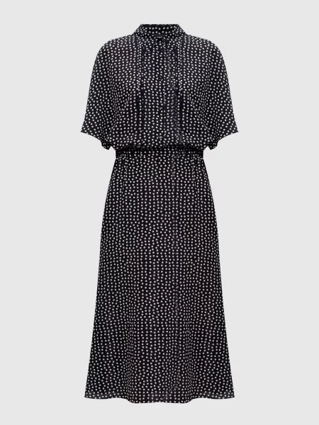 Шелковое платье-рубашка Jacob Lee в горошек черное