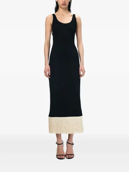 Rochie midi Andra Andreescu cu franjuri fără mâneci negru