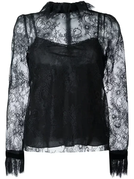 Bluzka Philosophy Di Lorenzo Serafini z falbankami koronkowa czarna