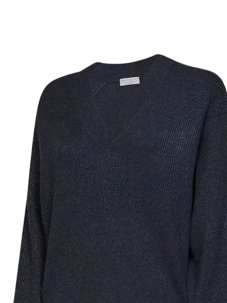 Pulover Brunello Cucinelli cu decolteu în V albastru