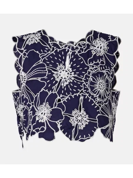 Top Farm Rio cu broderie cu model floral albastru