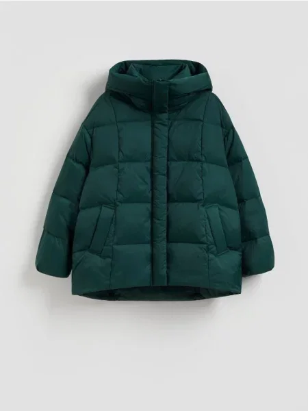 Reserved Puchowa kurtka z kapturem morski