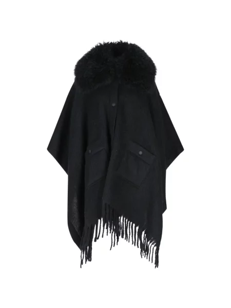 Gulerat geacă Moncler Grenoble cu franjuri din piele de oaie negru