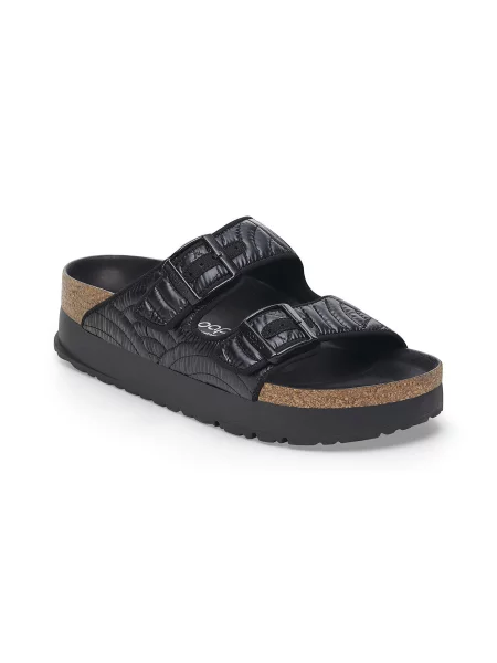 Birkenstock Arizona PAP French Piping Flex Platform Narrow Fit Kobiety Sandały Birkenstock Size: czarny