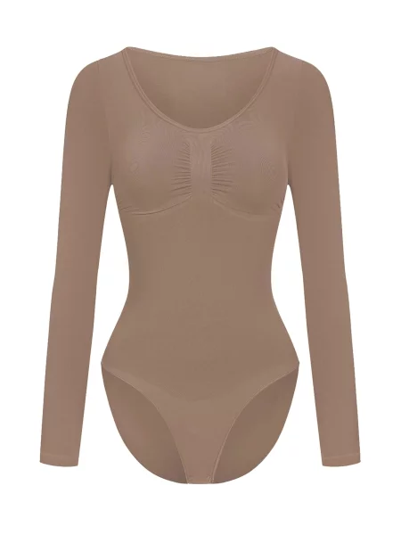 Cfab Alakformáló body Bodysuit Sculpting Shapewear Longsleeve mit Slip karamell
