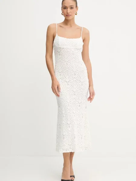 Bardot sukienka maxi rozkloszowana biały