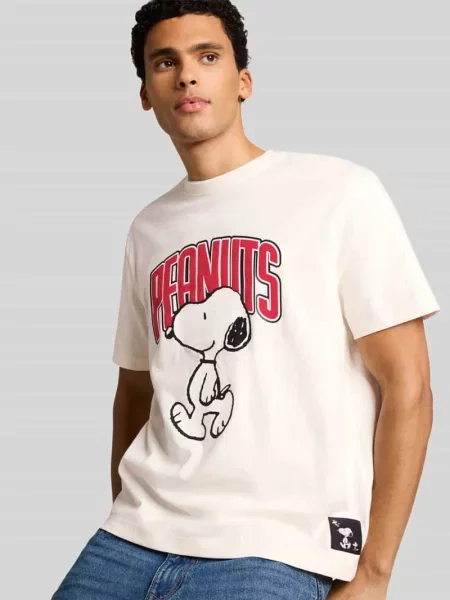 T-shirt o kroju relaxed fit z nadrukiem peanuts z motywem Tom Tailor Denim biała