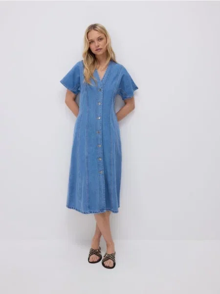 Reserved Джинсова сукня міді з ліоцеллю синій