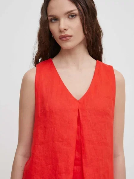 Lanena bluza United Colors of Benetton rdeča