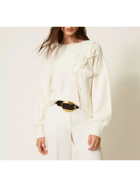 Sweter Twinset z organzy biały