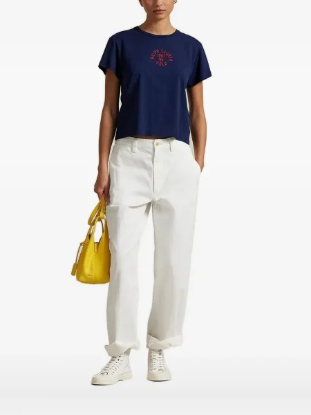 Tricou Polo Ralph Lauren cu decolteu rotund de mătase cu dungi alb