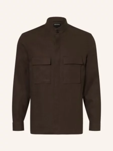 Zegna Lněná Svrchní Bunda tmavě hnědá