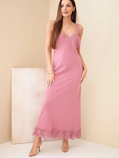 Rochie maxi Kesi Włoski din dantelă roz