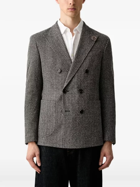 Sacou Joop! cu model herringbone cu două rânduri de nasturi gri
