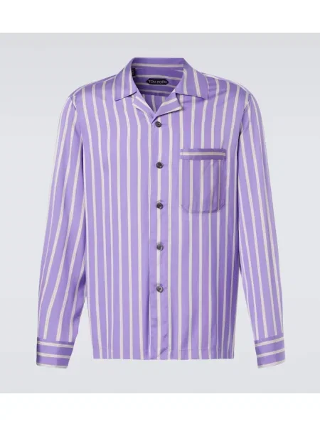 Hedvábná pruhovaná košile Tom Ford fialová