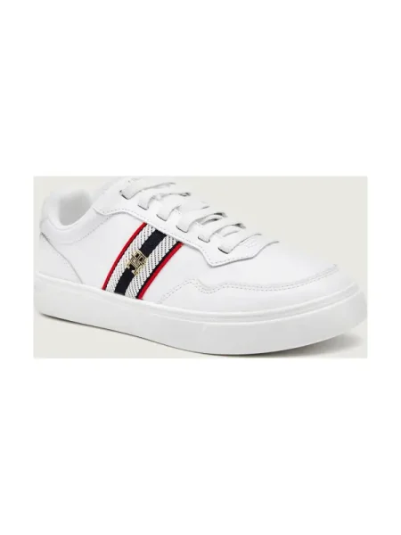 Bőr csíkos félcipő Tommy Hilfiger fehér