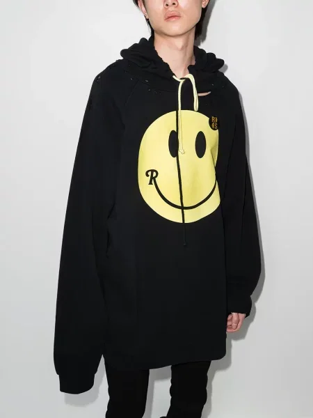 Суичър с качулка Raf Simons с протрити краища черно