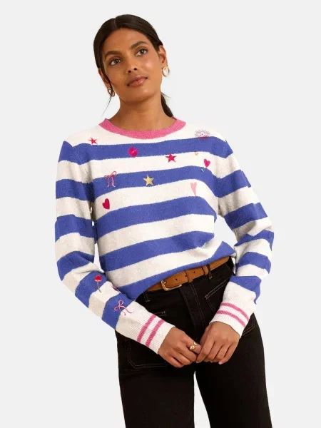 Love & roses Pulover albastru alb