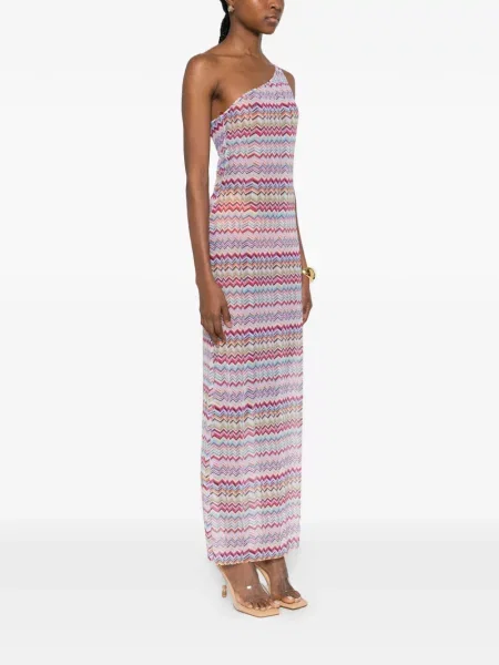 Rochie maxi Missoni cu un umăr gol de costum roz