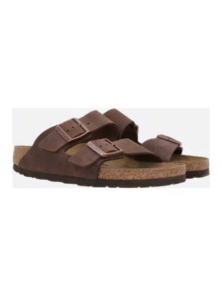 Sandały Birkenstock skórzane na ramiączkach brązowe