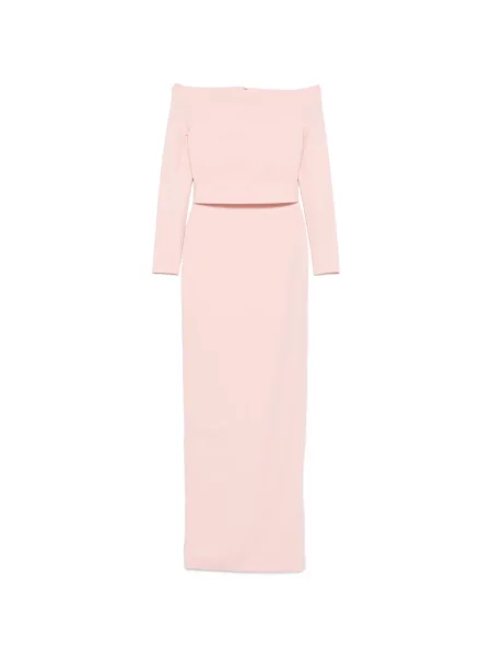 Rochie maxi Solace London cu umerii deschiși roz