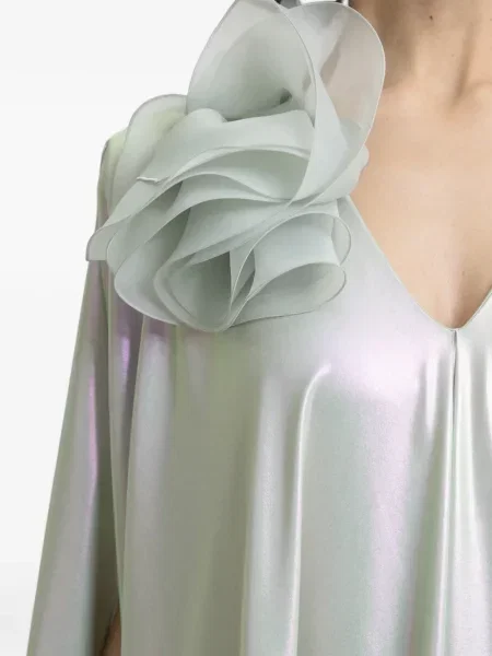 Sukienka maxi Gemy Maalouf w kwiatki z dekoltem w serek drapowana zielona