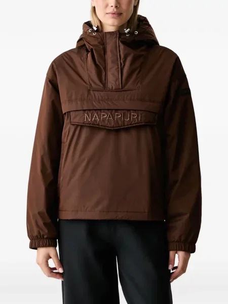 Geacă Napapijri cu broderie cu glugă maro