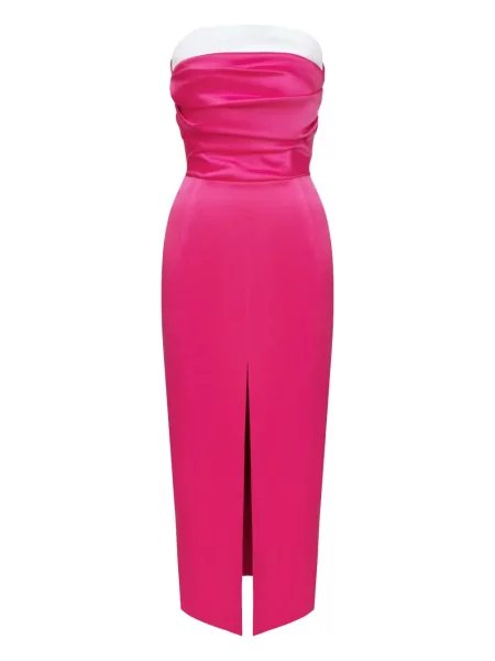 Rochie midi Post Meridiem din satin până la genunchi de costum roz