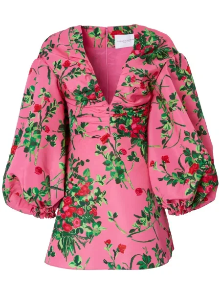 Rochie Carolina Herrera cu model floral cu imagine cu decolteu în V roz
