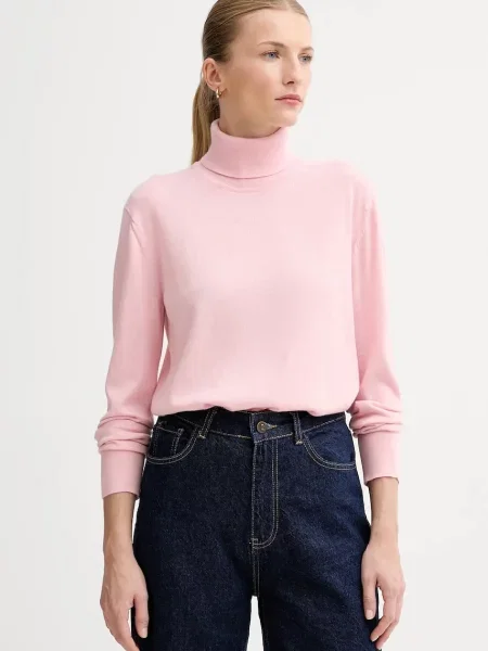 Calvin Klein sweter z dodatkiem wełny lekki z golfem różowy