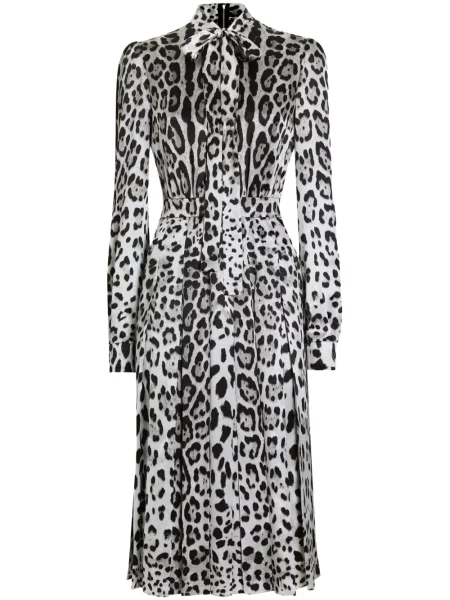 Rochie midi Dolce & Gabbana cu imagine cu imprimeu animal print până la genunchi alb