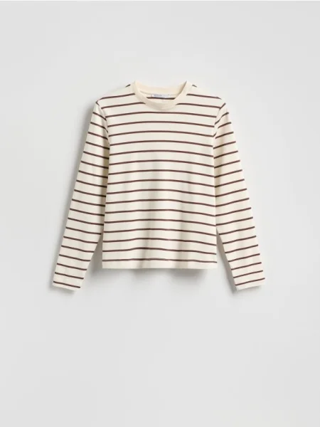 Reserved Tricou cu mânecă lungă și conținut ridicat de mercerizat cafeniu