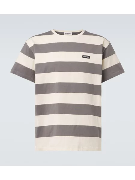 Tricou Miu Miu cu dungi din jerseu gri