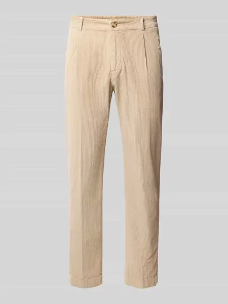 Spodnie z zakładkami w pasie ze strukturą sztruksu Joop! Collection beżowe