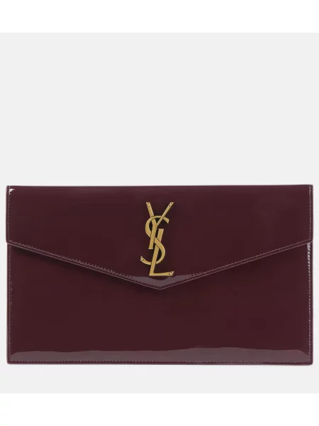 Geantă plic Saint Laurent din piele de lac bordo