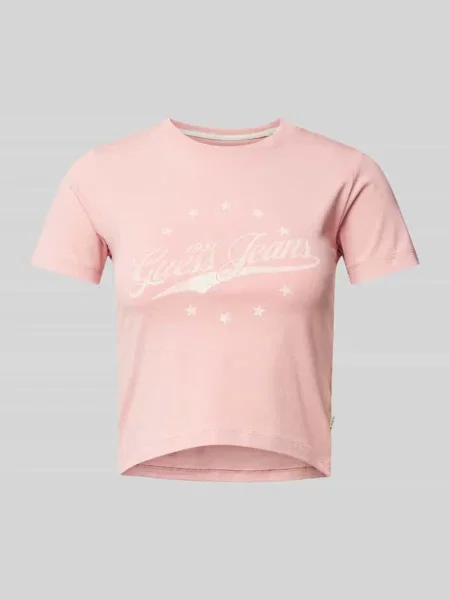T-shirt krótki z nadrukiem z logo Guess różowa