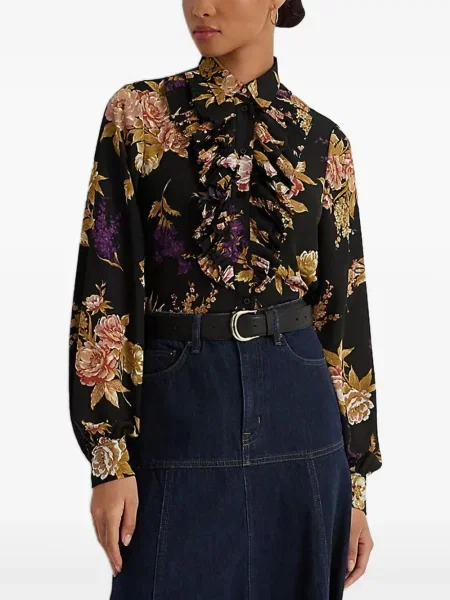Košulja Lauren Ralph Lauren s cvjetnim printom s printom crna