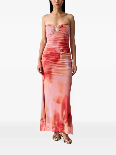 Rochie maxi Bardot cu model floral cu imagine roz