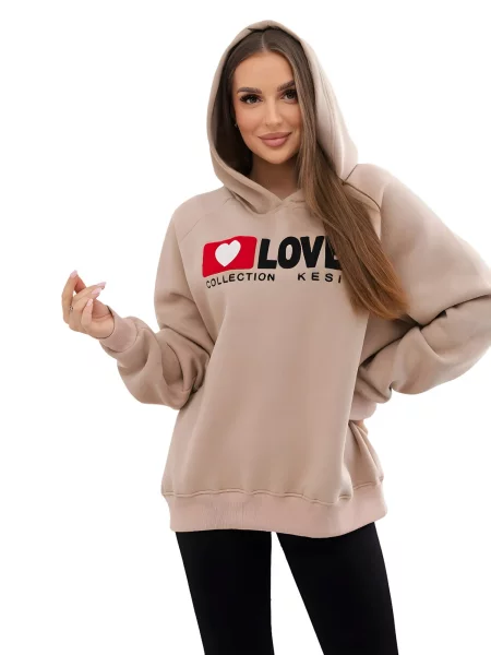 Zateplená mikina s kapucí tmavě béžová