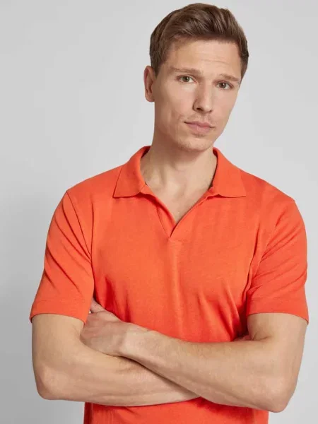 Koszulka polo o kroju regular fit z mieszanki bawełny i lnu Marc O'polo pomarańczowe