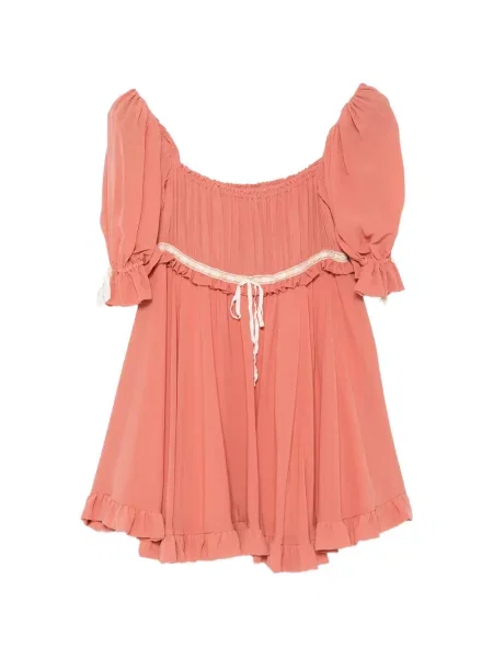 Rochie mini Chloé de mătase cu volane roz